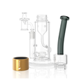 Clear Prism Klein incycler bong with a midnight black bent mouthpiece, gold Halo connector, recycler base, and built-in showerhead percolator.