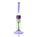 green and purple Prism Klein incycler bong with a bent mouthpiece, showerhead percolator, recycler base, and iridescent Halo connector.