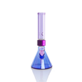 Prism MINI Duo Standard Beaker Single Stack in Sapphire Blue and Grape Jolly Rancher. A compact modular glass bong featuring a 5mm thick borosilicate beaker base in translucent Grape Jolly Rancher purple, a purple anodized aluminum MINI Halo connector, and a translucent Sapphire Blue standard MINI mouthpiece. Includes matching Grape Jolly Rancher glass MINI downstem and 14mm bowl.