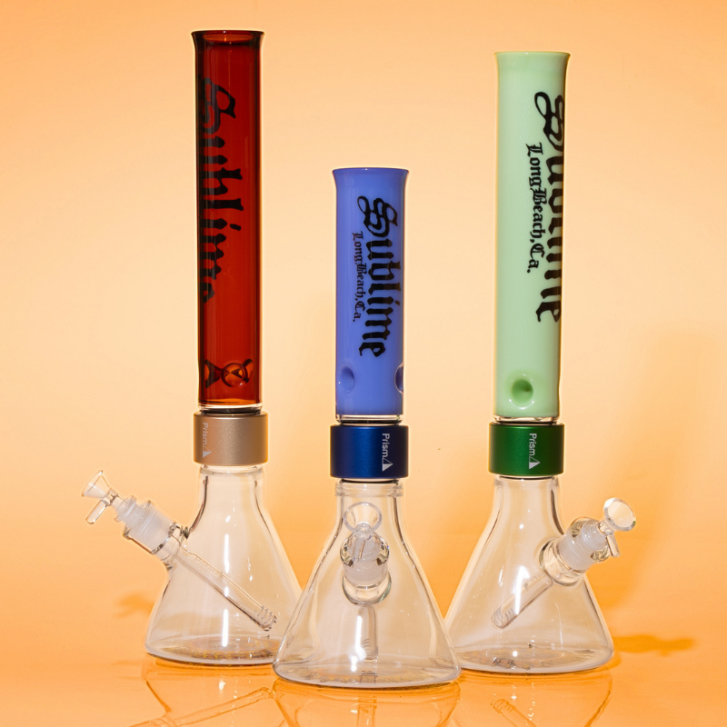 Sublime official collab bongs on an orange background prism exclusive glass