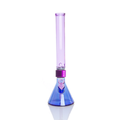 Prism MINI Duo Tall Beaker Single Stack in Sapphire Blue and Grape Jolly Rancher. A compact modular glass bong featuring a 5mm thick borosilicate beaker base in translucent Grape Jolly Rancher purple, a purple anodized aluminum MINI Halo connector, and a translucent Sapphire Blue tall MINI mouthpiece. Includes matching Grape Jolly Rancher glass MINI downstem and 14mm bowl.
