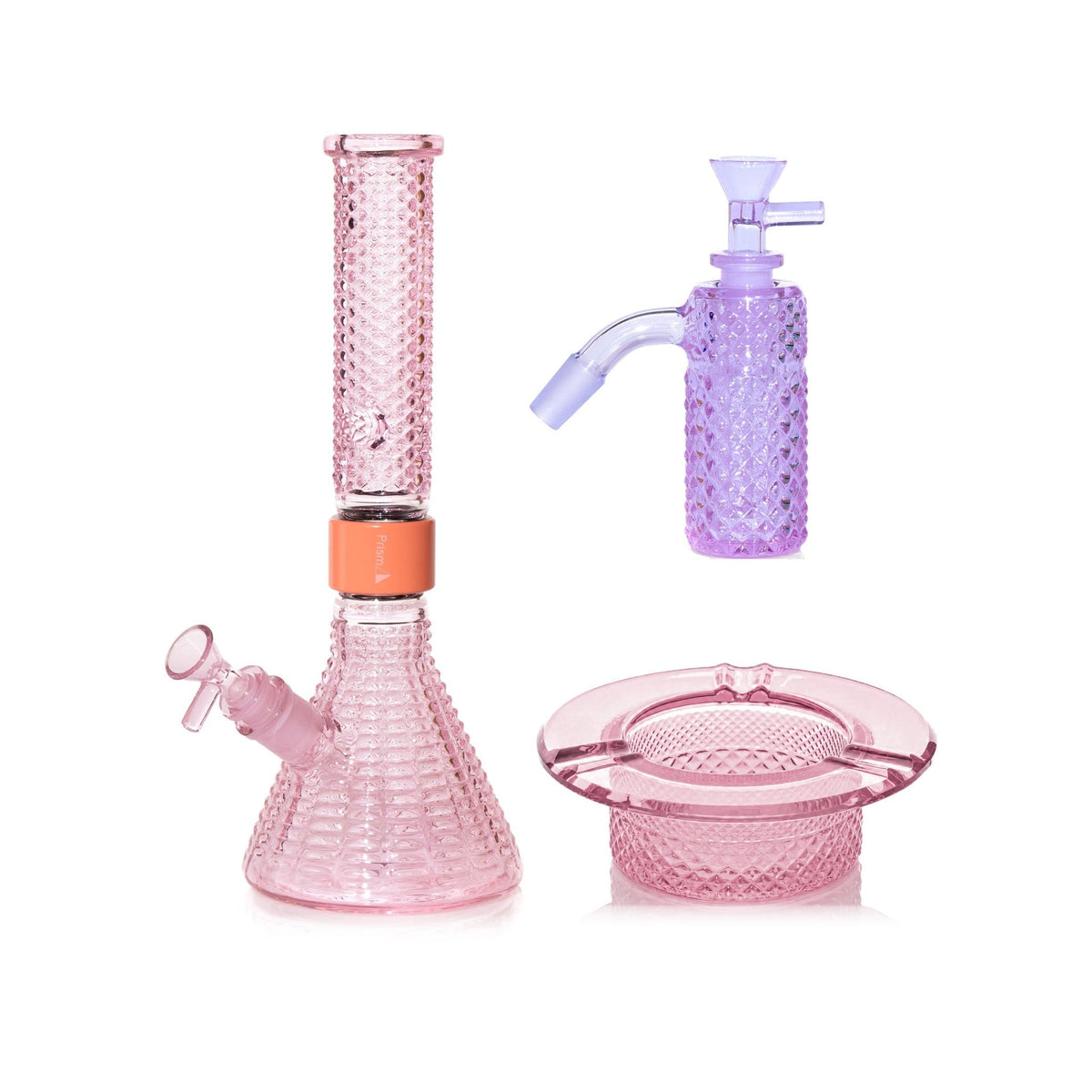 Jane West Premium Bundle: Grape Jolly Rancher 45° ash catcher, Pink Lemonade Jane West beaker bong and Pink Lemonade ashtray