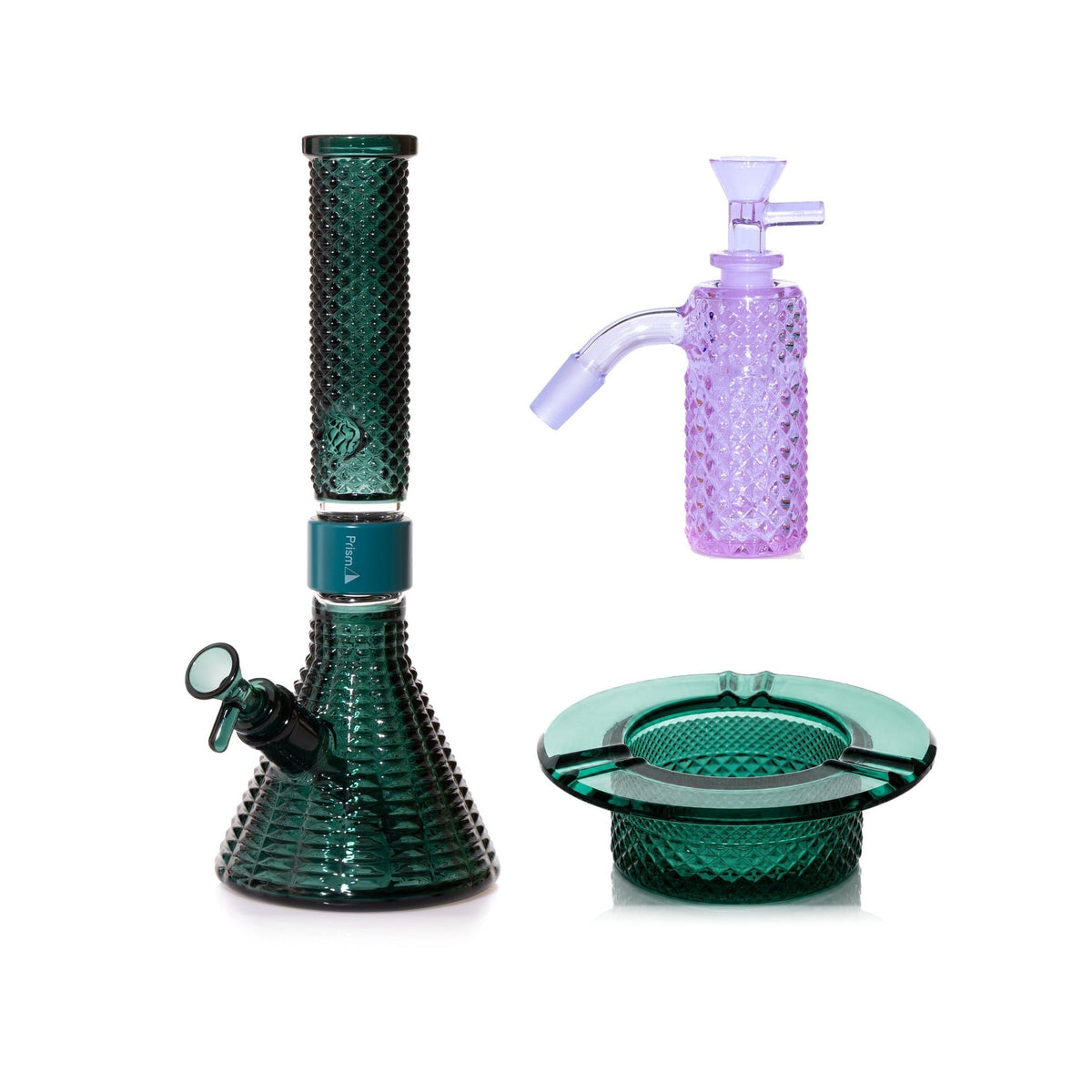 Jane West Premium Bundle: Grape Jolly Rancher 45° ash catcher, Teal Jane West beaker bong and Teal ashtray