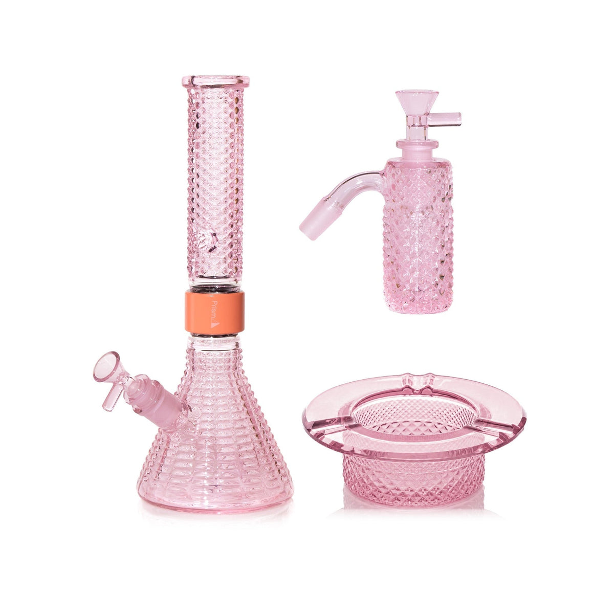 Jane West Premium Bundle: Pink Lemonade 45° ash catcher, Pink Lemonade Jane West beaker bong and Pink Lemonade ashtray