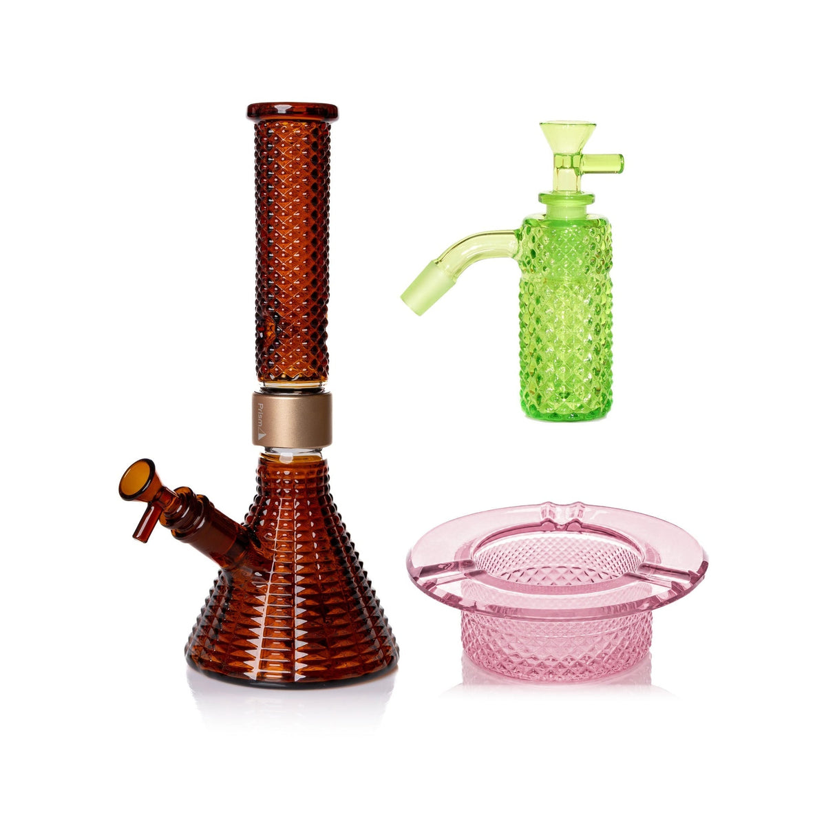 Jane West Premium Bundle: Slime 45° ash catcher, Amber Jane West beaker bong and Pink Lemonade ashtray
