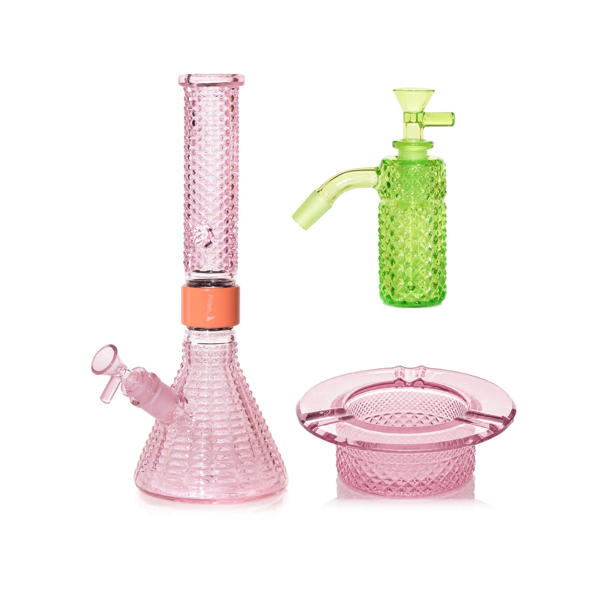 Jane West Premium Bundle: Slime 45° ash catcher, Pink Lemonade Jane West beaker bong and Pink Lemonade ashtray