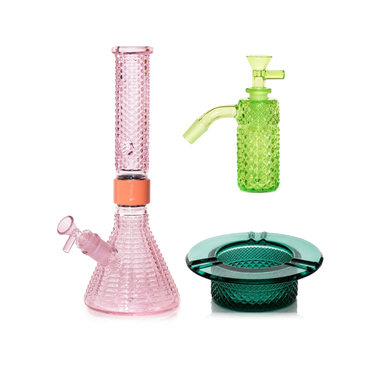 Jane West Premium Bundle: Slime 45° ash catcher, Pink Lemonade Jane West beaker bong and Teal ashtray