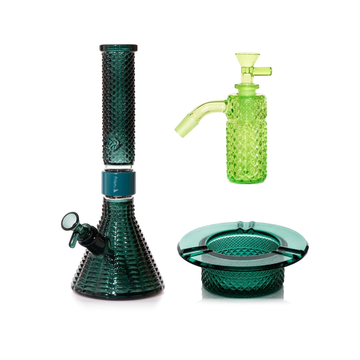 Jane West Premium Bundle: Slime 45° ash catcher, Teal Jane West beaker bong and Teal ashtray