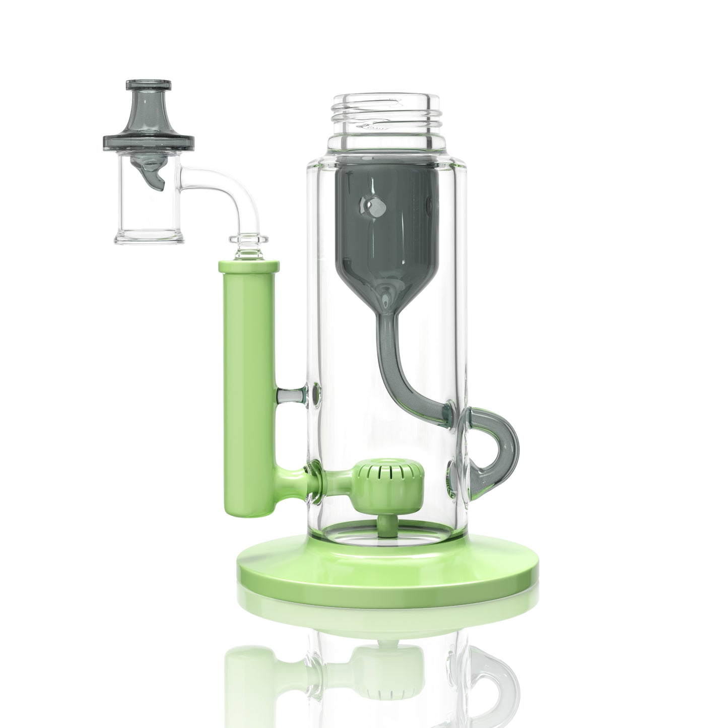 midnight black and key lime green
 Klein incycler base with a built-in showerhead percolator and recycler intake for a customizable Prism water pipe.