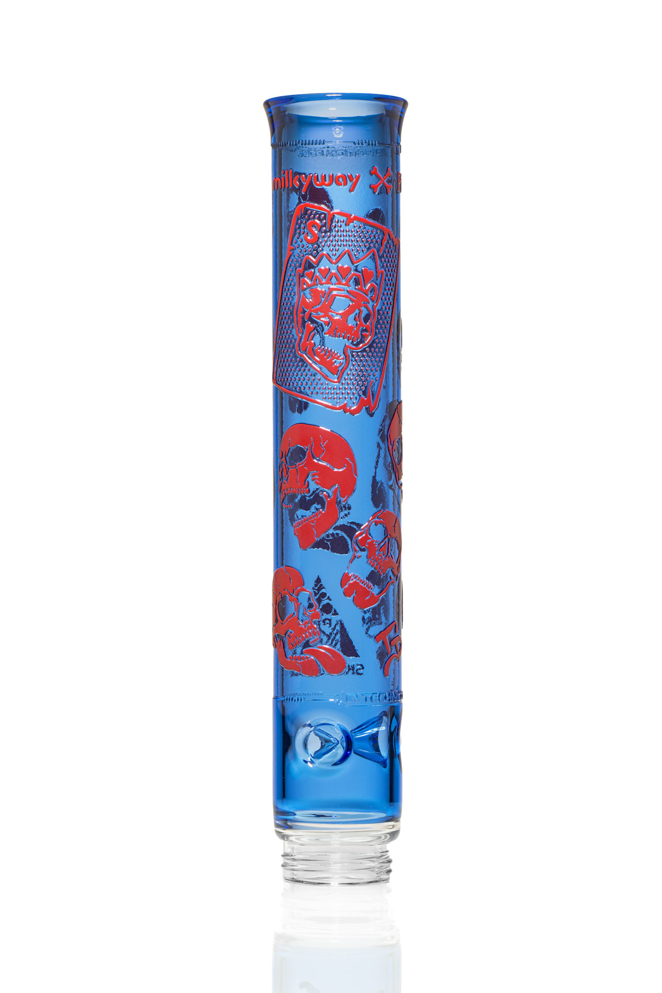 Prism x Milkyway SKULLIANCE Etched Tall Mouthpiece in midnight glass with white sandblasted skull artwork, limited-edition...