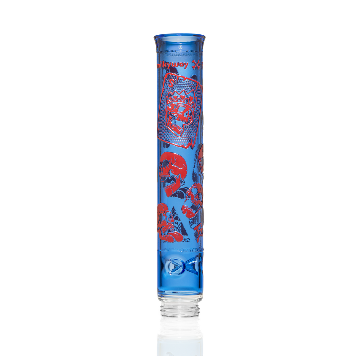 Prism x Milkyway SKULLIANCE Etched Tall Mouthpiece in midnight glass with white sandblasted skull artwork, limited-edition...
