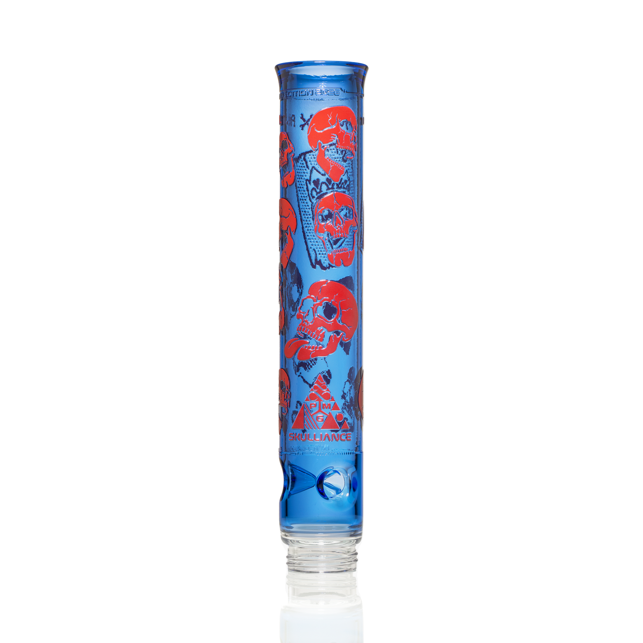 Prism x Milkyway SKULLIANCE Etched Tall Mouthpiece in midnight glass with white sandblasted skull artwork, limited-edition...