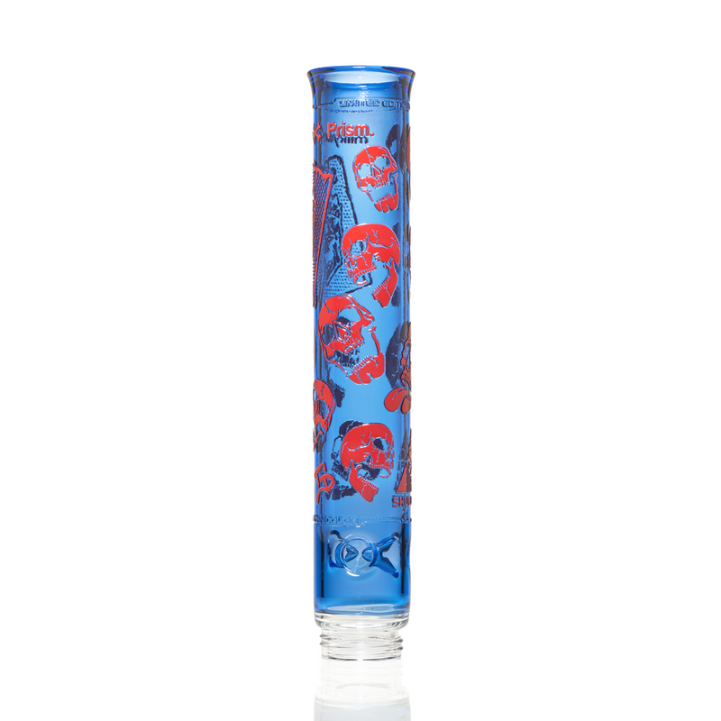 Prism x Milkyway SKULLIANCE Etched Tall Mouthpiece in midnight glass with white sandblasted skull artwork, limited-edition...