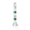 Glass water pipe with green accents on a white background