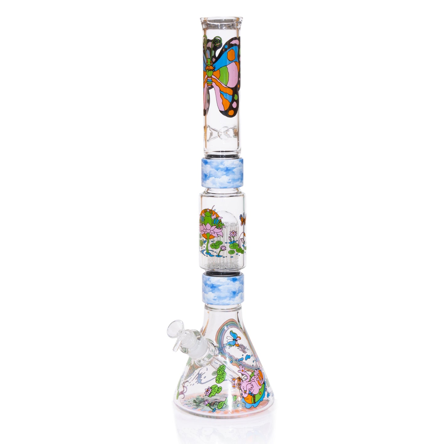 Pond Life Beaker Double Stack with frogs, lily pads, and butterflies decal design