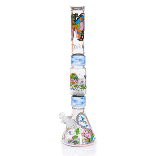 Pond Life Beaker Double Stack with frogs, lily pads, and butterflies decal design