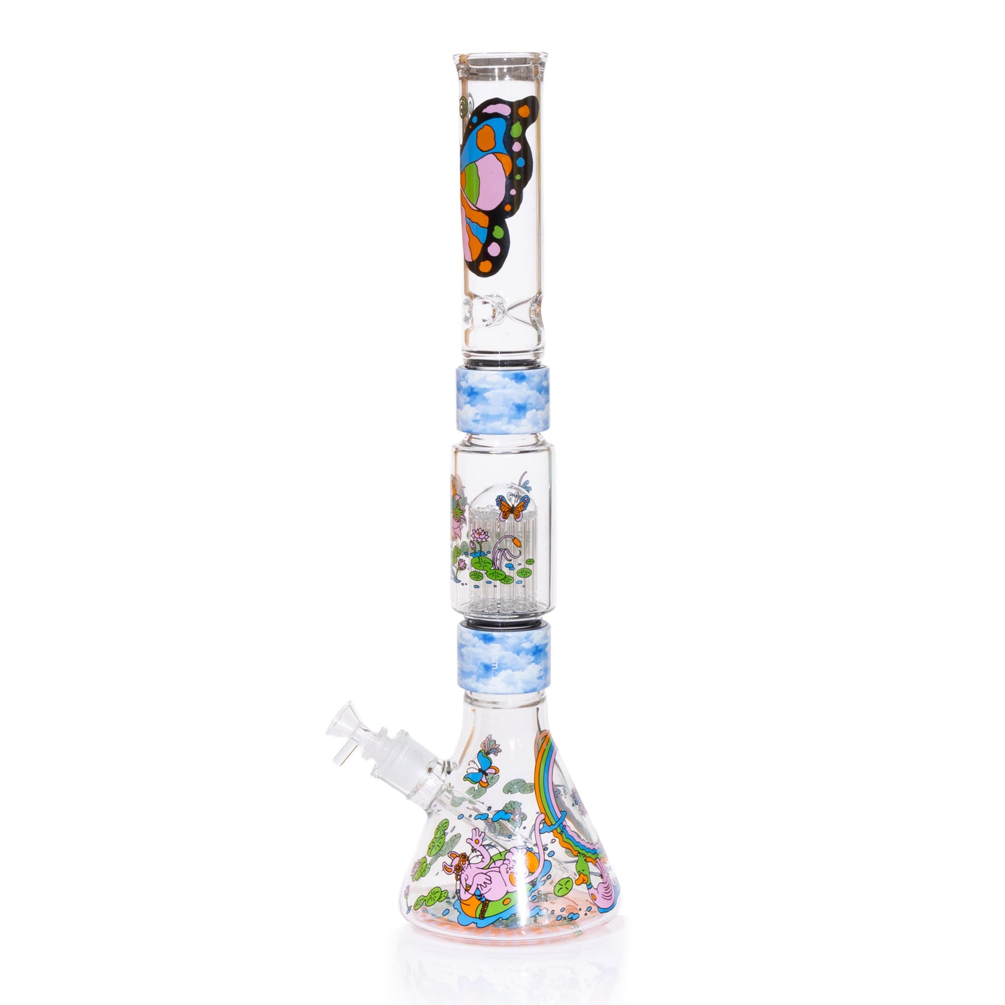 Pond Life Beaker Double Stack with frogs, lily pads, and butterflies decal design