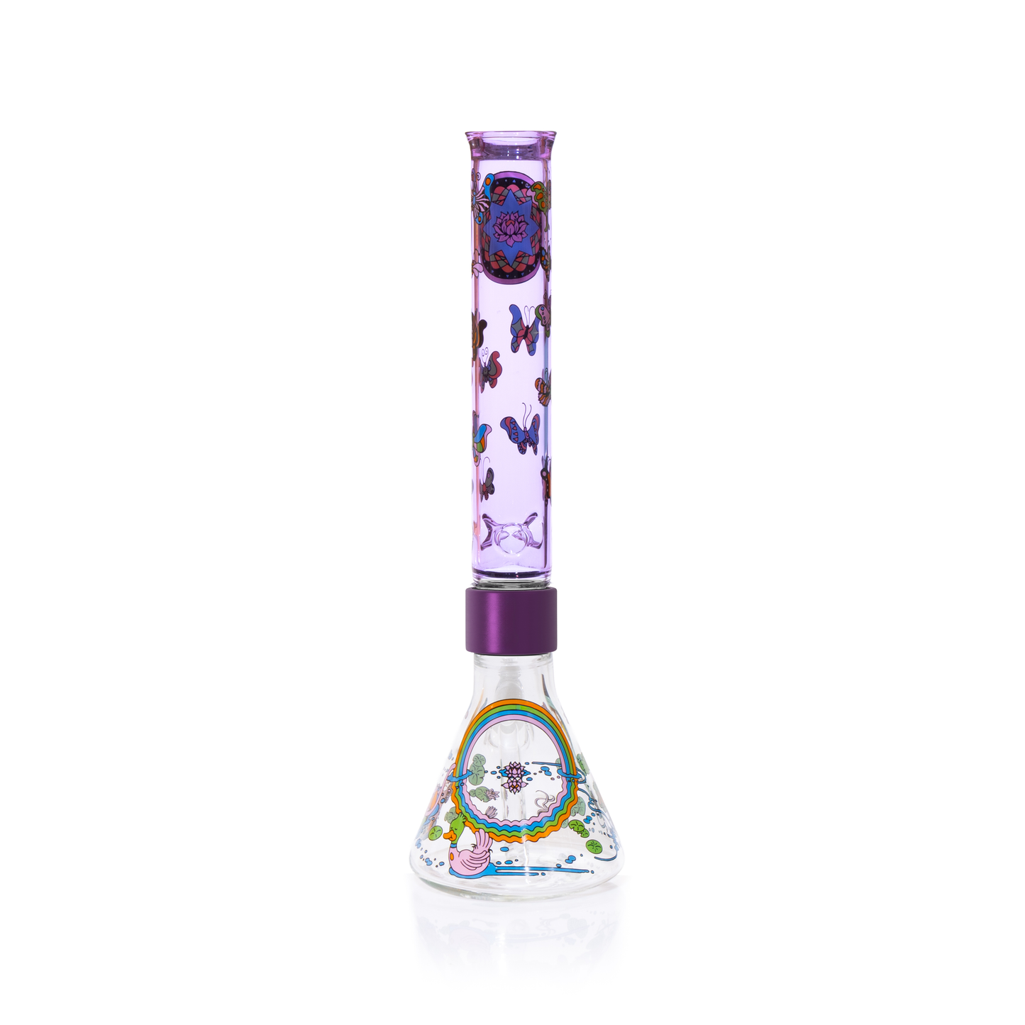 Pond Life Tall Beaker in purple with lily pad decal design