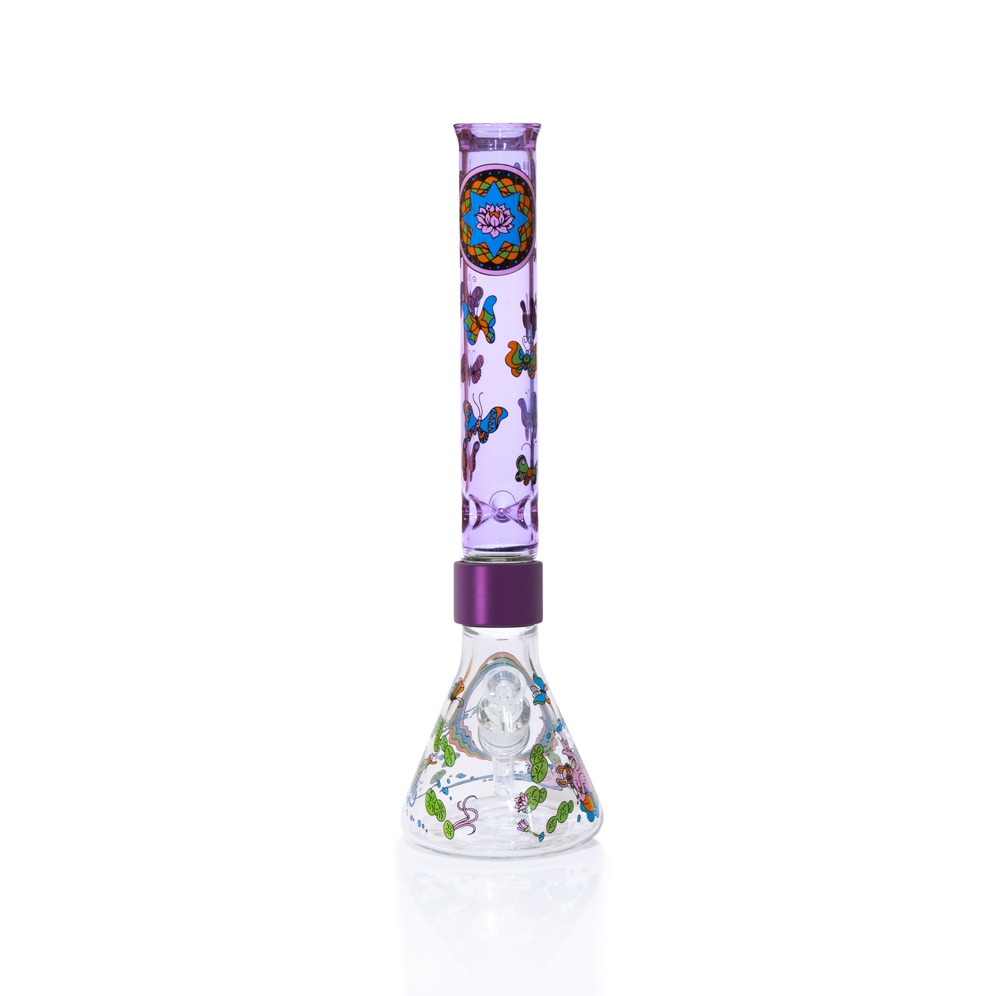 Pond Life Tall Beaker in purple with lily pad decal design