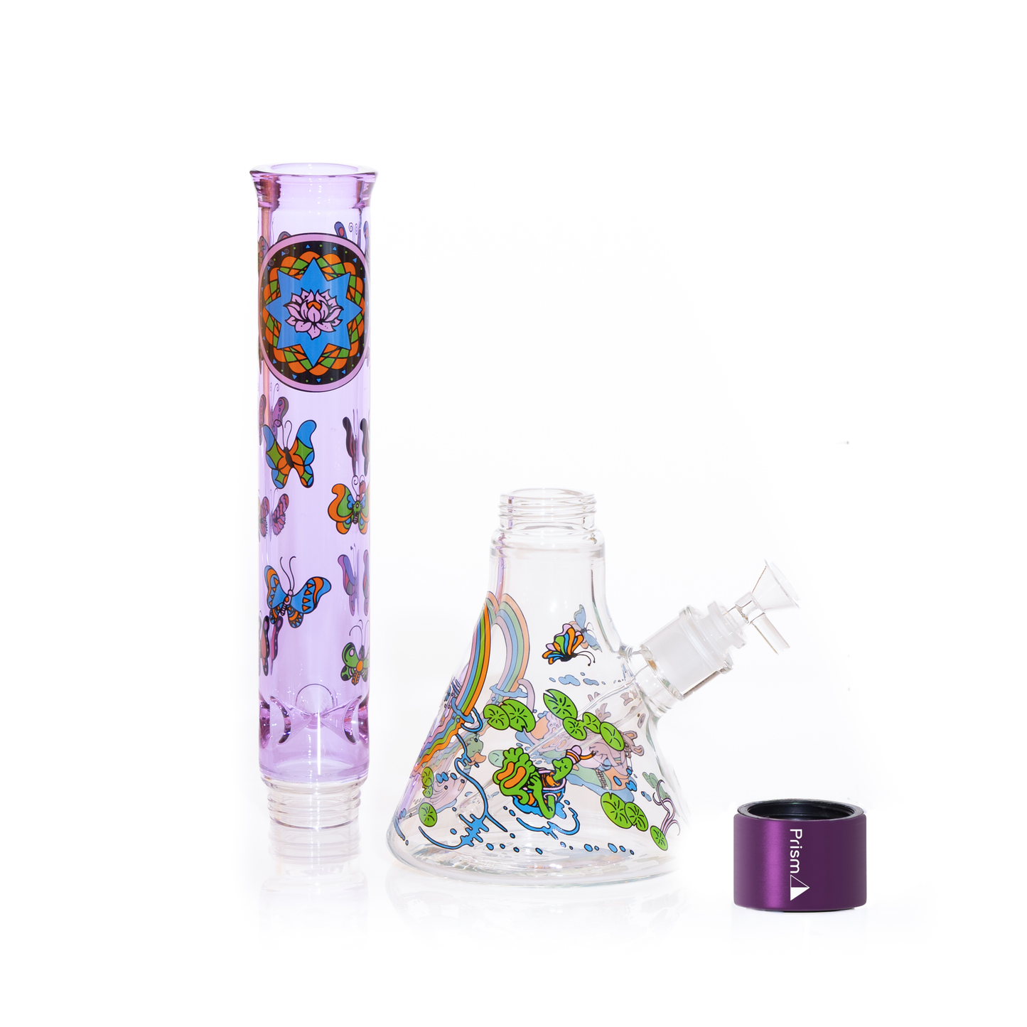 Pond Life Tall Beaker in purple with lily pad decal design