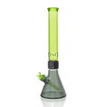 Prism Classic Duo Tall Beaker Single Stack in Midnight Black and Slime Green. A full-sized modular glass pipe featuring a heavy-duty 7mm thick borosilicate beaker base in Midnight Black, black anodized aluminum Classic Halo connector, and a classic Slime Green tall mouthpiece. Includes matching Slime Green glass downstem and 14mm bowl. Designed for maximum durability and interchangeable part swapping.