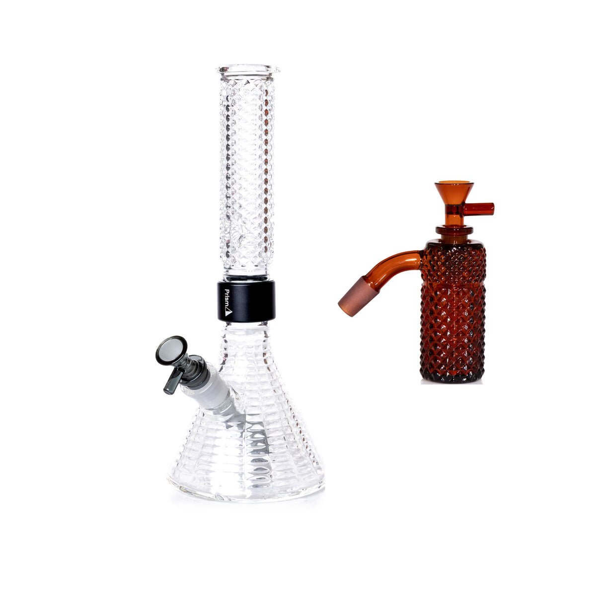 Jane West Essential Bundle: Amber 45° ash catcher and Clear Jane West beaker bong