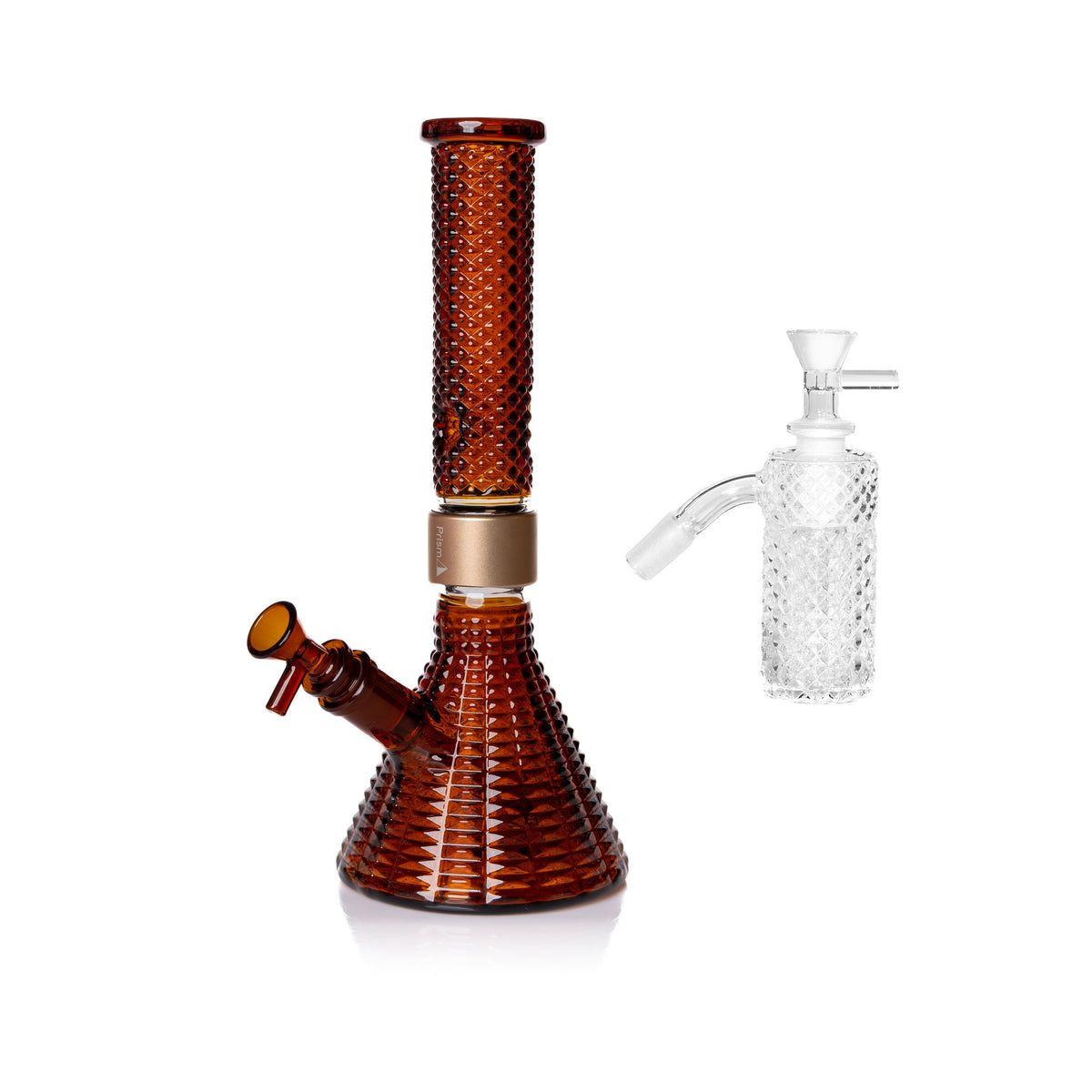 Jane West Essential Bundle: Clear 45° ash catcher and Amber Jane West beaker bong