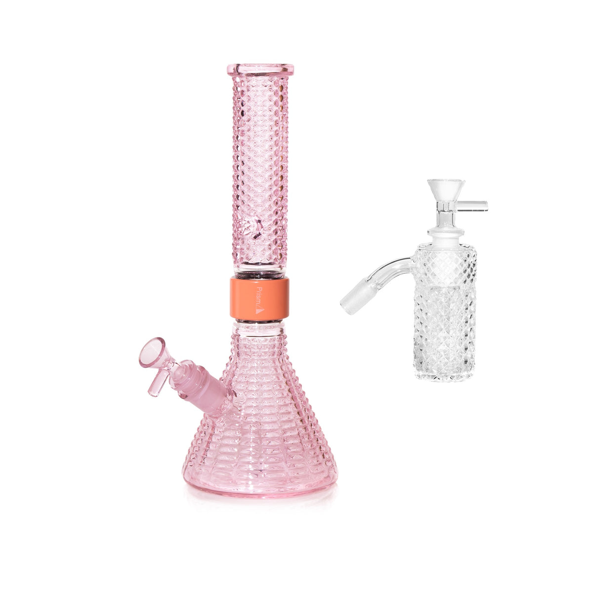 Jane West Essential Bundle: Clear 45° ash catcher and Pink Lemonade Jane West beaker bong