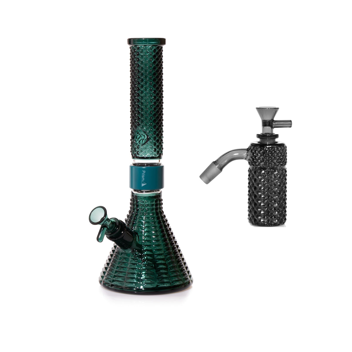 Jane West Essential Bundle: Midnight 45° ash catcher and Teal Jane West beaker bong