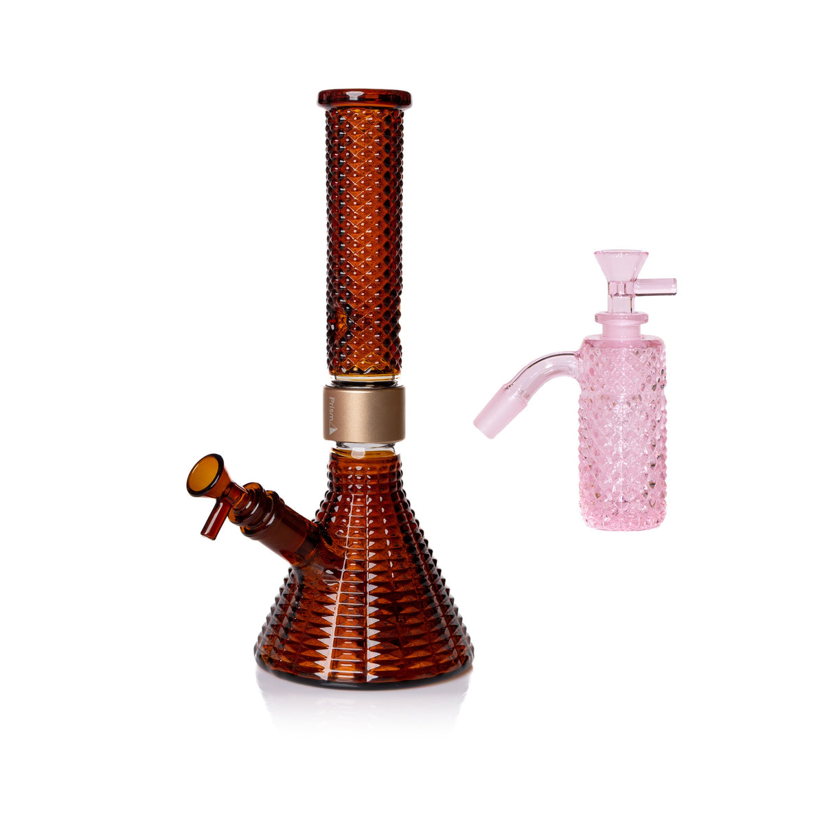 Jane West Essential Bundle: Pink Lemonade 45° ash catcher and Amber Jane West beaker bong