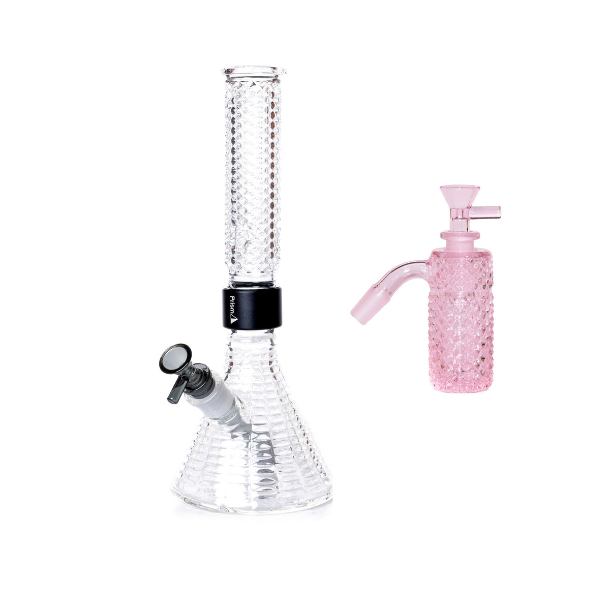 Jane West Essential Bundle: Pink Lemonade 45° ash catcher and Clear Jane West beaker bong