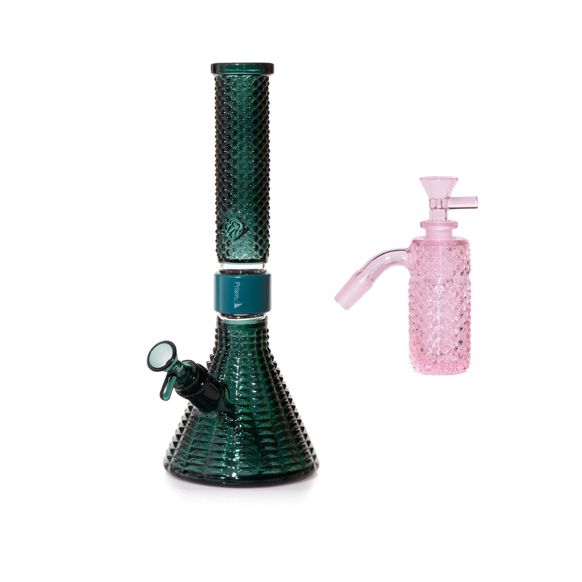 Jane West Essential Bundle: Pink Lemonade 45° ash catcher and Teal Jane West beaker bong