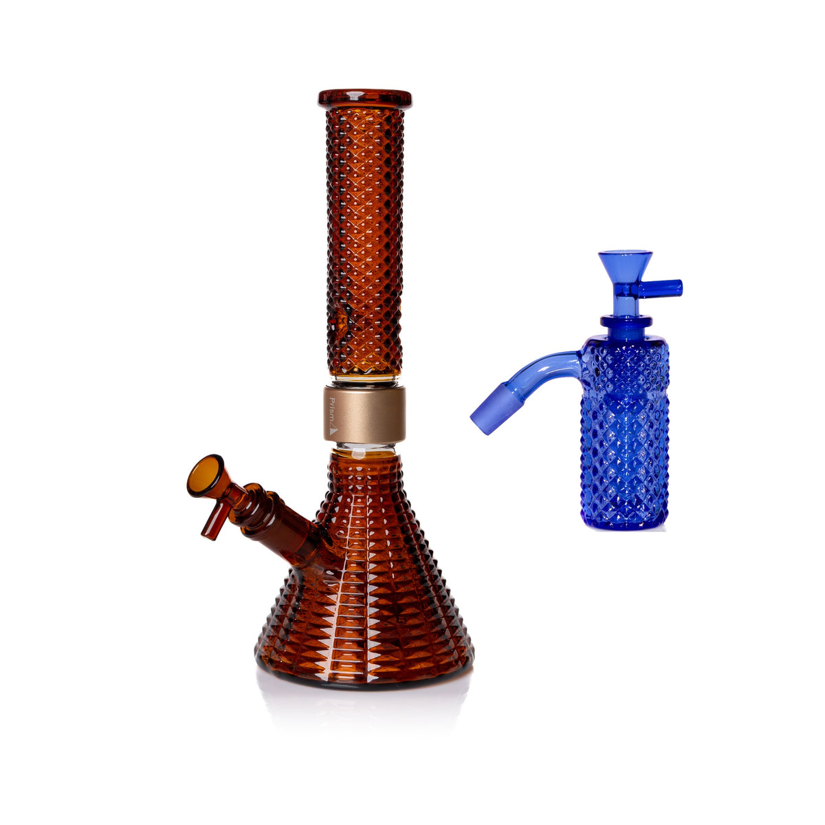 Jane West Essential Bundle: Sapphire 45° ash catcher and Amber Jane West beaker bong