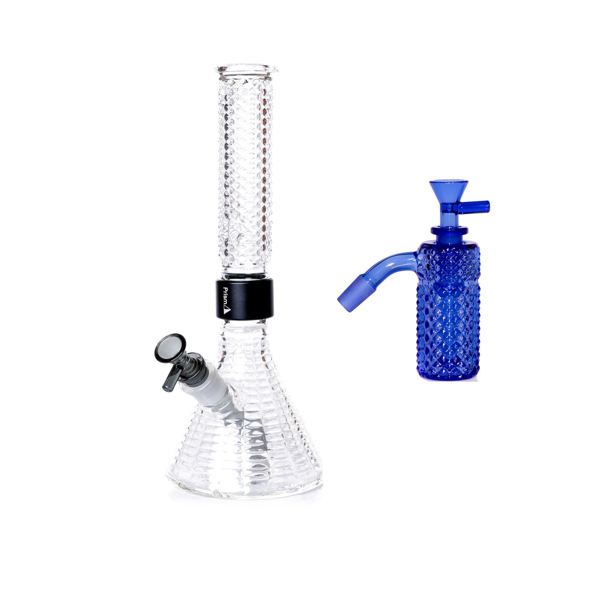 Jane West Essential Bundle: Sapphire 45° ash catcher and Clear Jane West beaker bong
