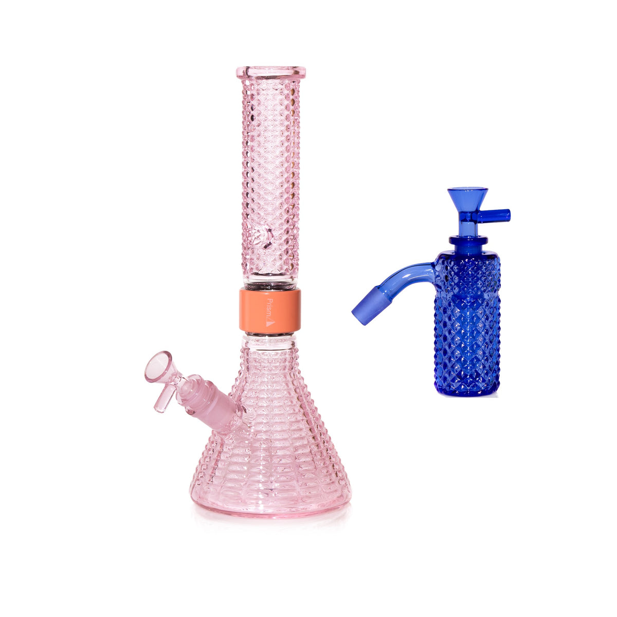 Jane West Essential Bundle: Sapphire 45° ash catcher and Pink Lemonade Jane West beaker bong