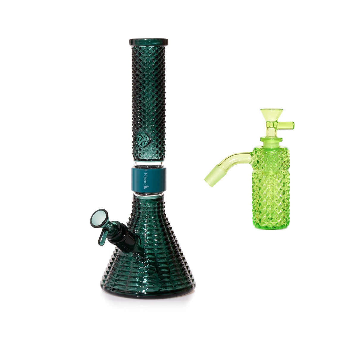 Jane West Essential Bundle: Slime 45° ash catcher and Teal Jane West beaker bong