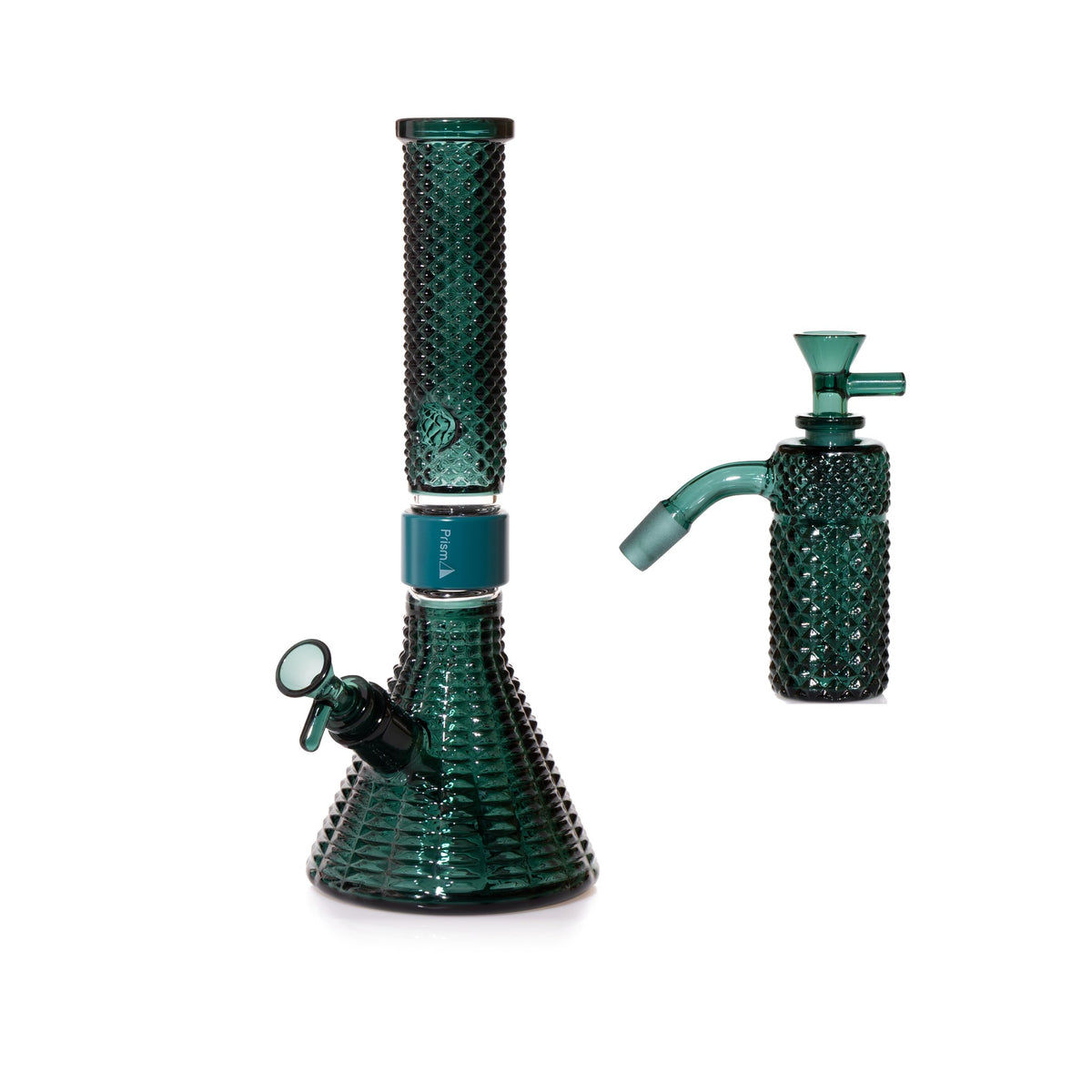 Jane West Essential Bundle: Teal 45° ash catcher and Teal Jane West beaker bong